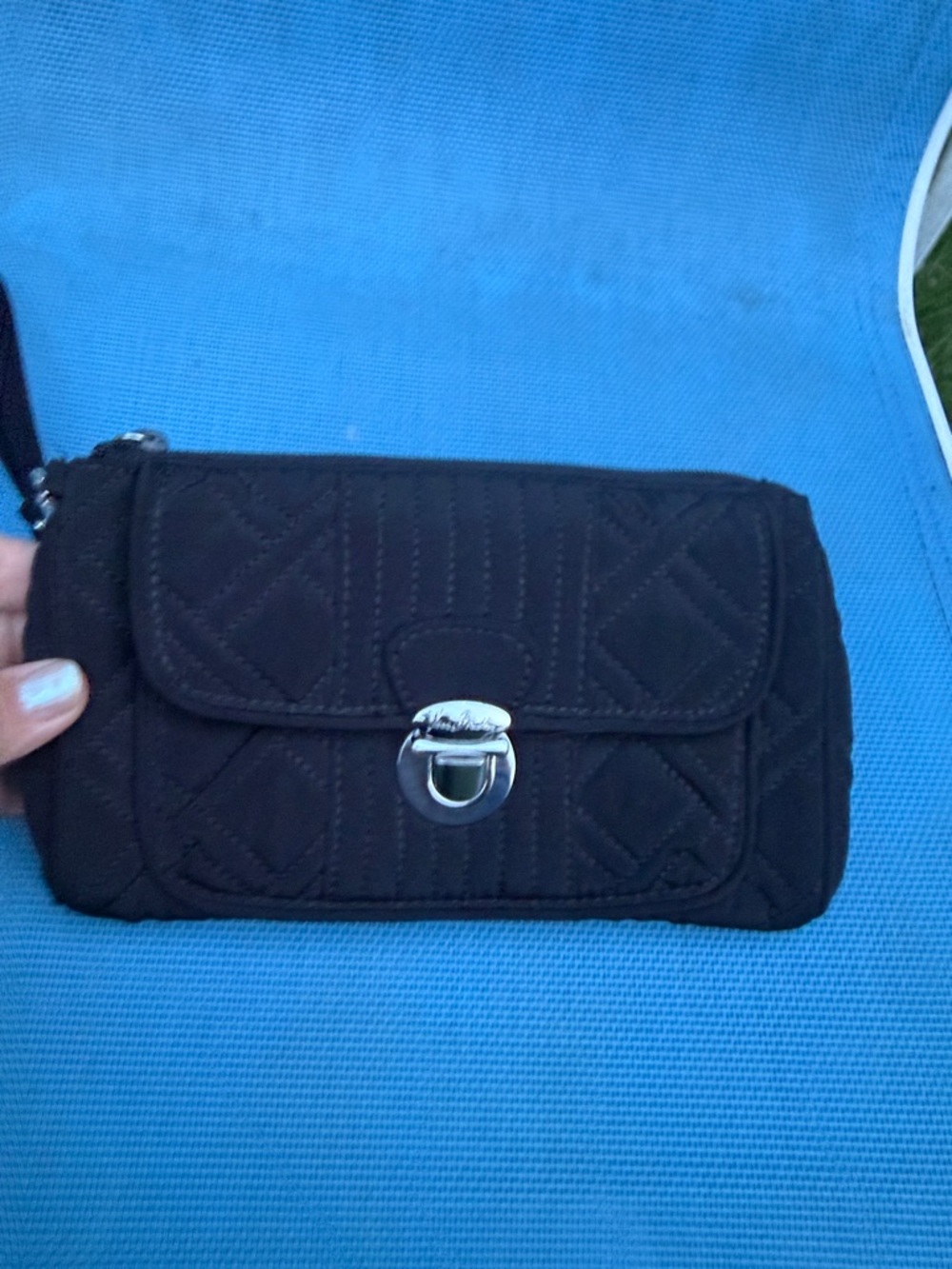 Vera Bradley Black Quilted Wristlet with Silver-Tone Clasp